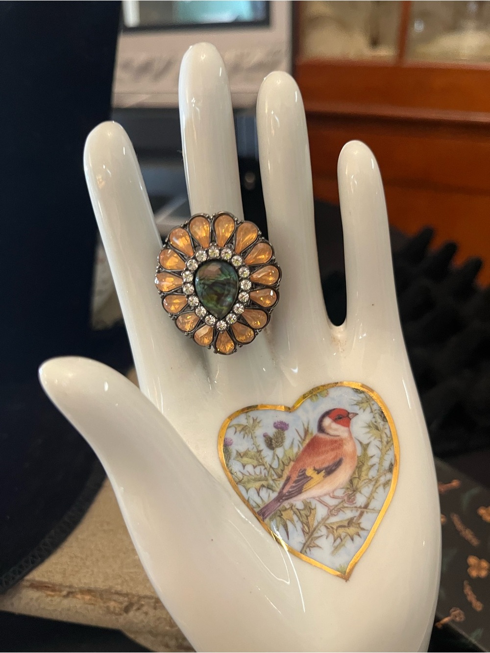 Park Lane Gold-Tone Floral Petal Statement Ring with Iridescent Stone